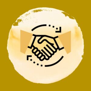 Icône représentant 2 personnes qui se serrent la main et 2 flèches indiquant le travail d'engagement réciproque en synergie